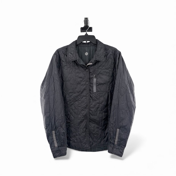 Vtg Lululemon Black Gray Striped 180 Reversible Quilted Shirt Jacket Mens M 2012 - Picture 3 of 10